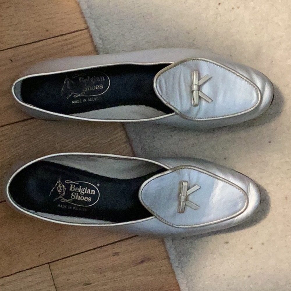 Belgian Shoes.  Silver with gold trim. Good condition.